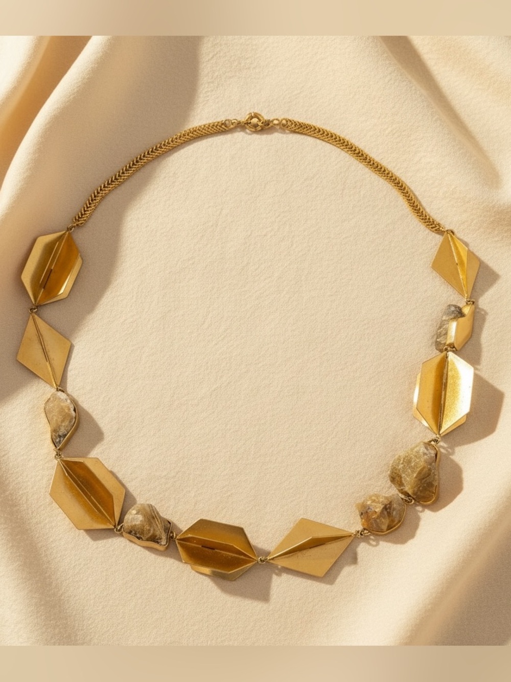 Rare large ETRO Milano Geometric Statement Necklace Natural Stone + Pouch